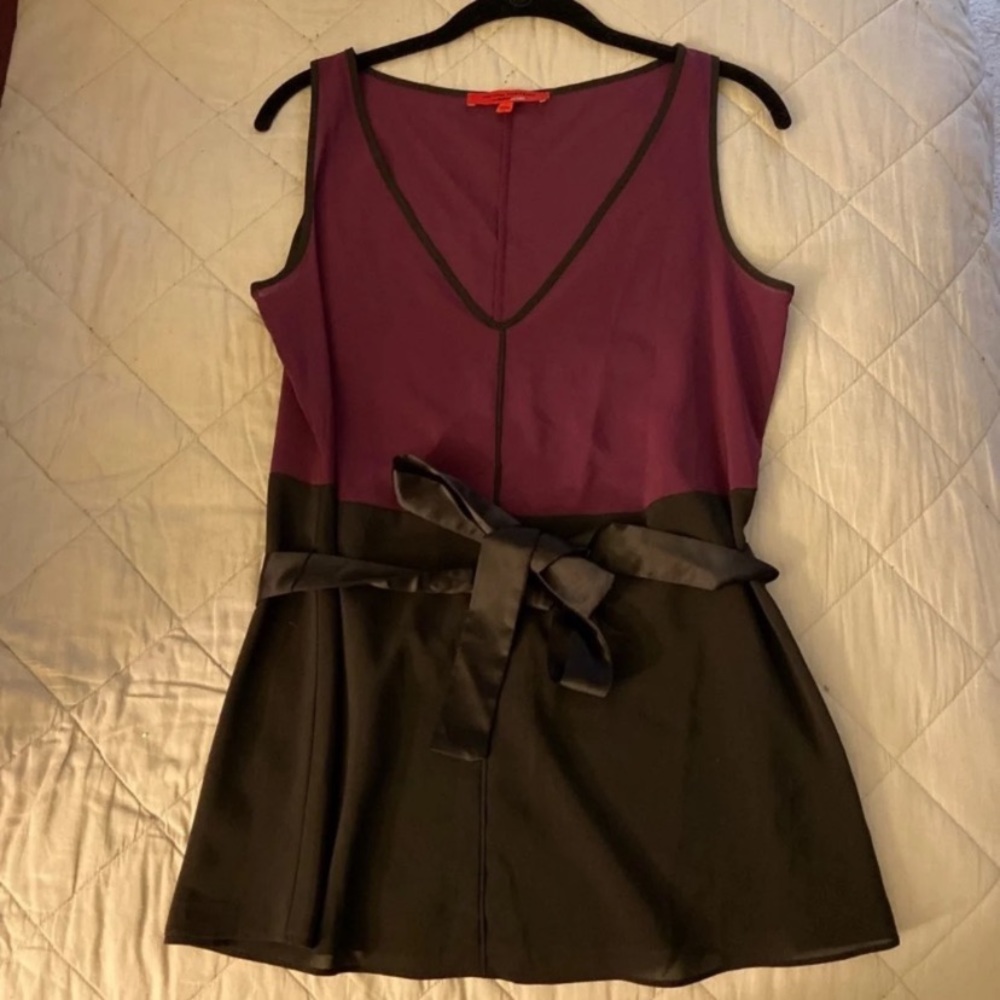 Sheer VNeck Black Purple Colorblock Small Tank Top Sleeveless Blouse